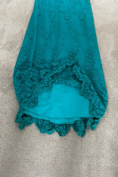 Turquoise strapless trouwjurk