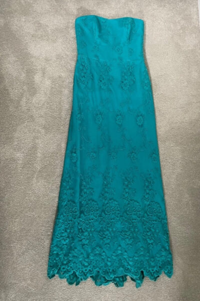 Turquoise strapless trouwjurk